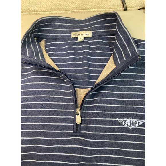 Peter Millar Men's S Blue Stripe Pullover Mock Neck 1/4 Zip Golf Top Sweatshirt - Picture 5 of 12